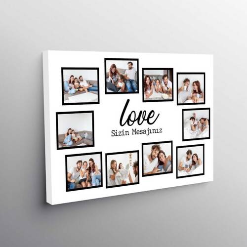50x70 Ebat Kişiye Özel 10 Fotoğraflı Beyaz Love Aile Kanvası