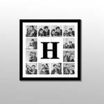 Siyah Beyaz 12 Fotoğraflı Harfli Kolaj Kanvas