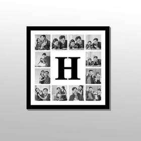 Siyah Beyaz 12 Fotoğraflı Harfli Kolaj Kanvas