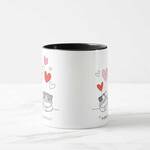 Sevgiliye Hediye İsme Özel Mesajlı Kalpli Kedili Siyah Kupa