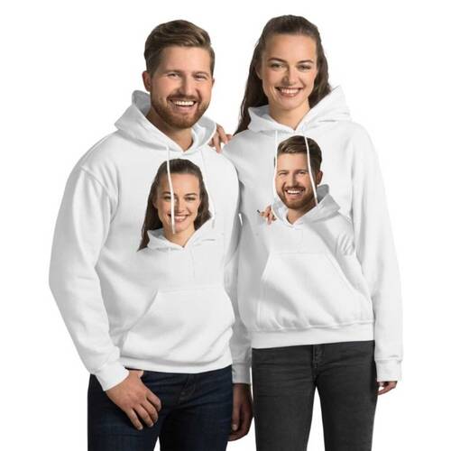 Kişiye Özel Cepli Kapşonlu Fotoğraf Baskılı Çift Sweatshirt