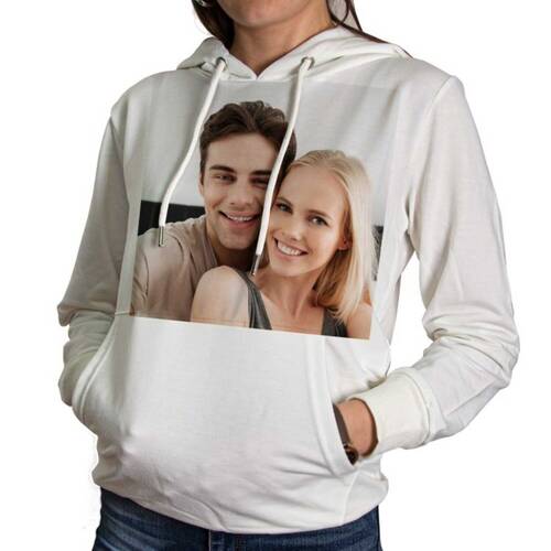 XL Beden Kişiye Özel Fotoğraflı Cepli Kapşonlu Sweatshirt