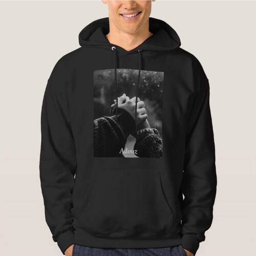 XXL Beden Sevgiliye Hediye Fotoğraf Baskılı Siyah Sweatshirt