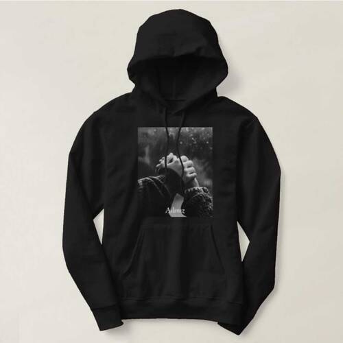 L Beden Sevgiliye Hediye Fotoğraf Baskılı Siyah Sweatshirt