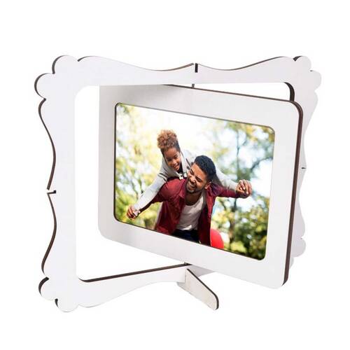 Beyaz Çift Taraf Dönen Masaüstü Fotoğraf Çerçevesi 15X21 Cm