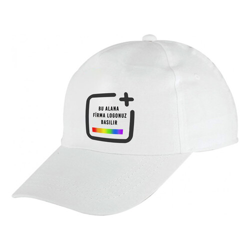 10 Adet Toptan Logo Baskılı Siperli Şapka - Beyaz