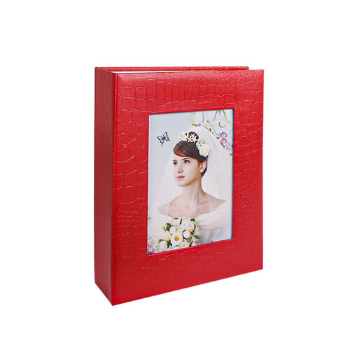 100'Lük Pencereli 13X18 Deri Fotoğraf Albümü - Kırmızı