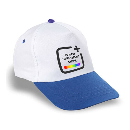 50 Adet Toptan Logo Baskılı Siperli Şapka - Mavi