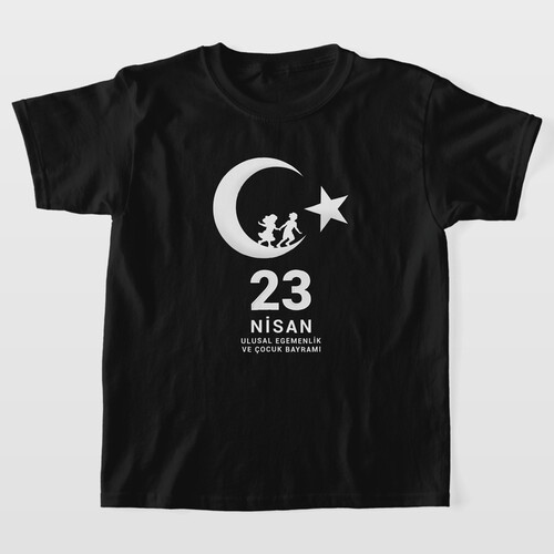 23 Nisan Baskılı Siyah Tişört