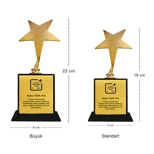 Standart Boy Firmaya Özel Logolu Altın Yıldız Oscar Ödülü