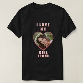 Fotoğraflı Ve I Love My Gırl Friend Yazılı Siyah Tişört