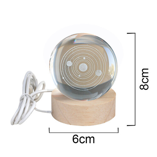 3D Led Işıklı Gezegen Kristal Cam Küre Gece Lambası
