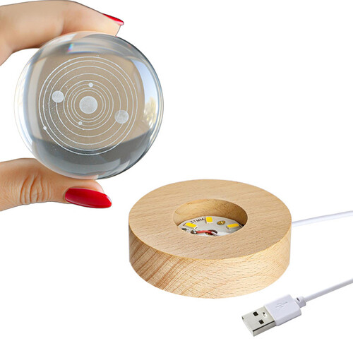 3D Led Işıklı Gezegen Kristal Cam Küre Gece Lambası