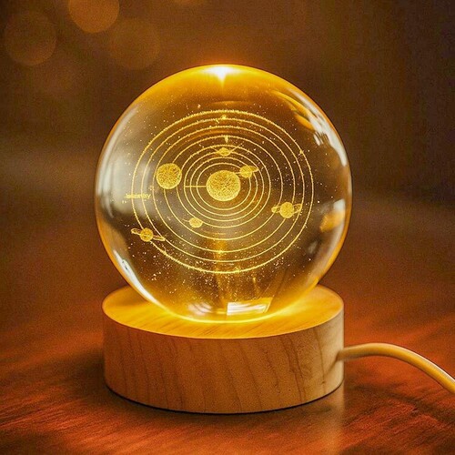 3D Led Işıklı Gezegen Kristal Cam Küre Gece Lambası