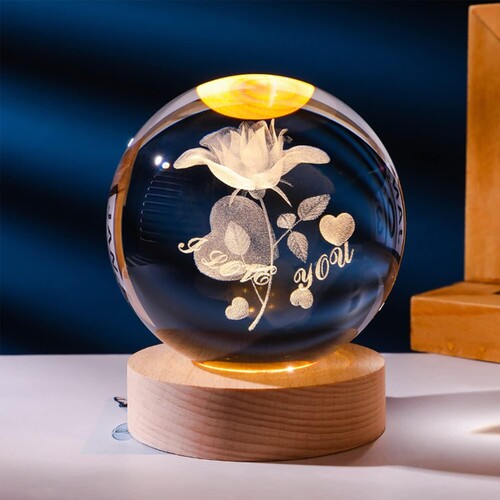 3D Led Işıklı I Love You Kristal Cam Küre Gece Lambası