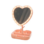 Led Işıklı Pembe Kalpli Organizer Makyaj Aynası