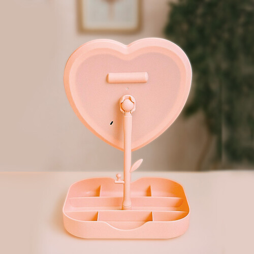 Led Işıklı Pembe Kalpli Organizer Makyaj Aynası