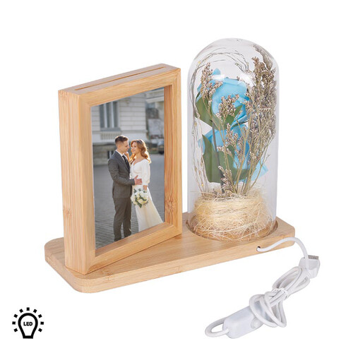 Led'li Ahşap Güllü Cam Fanus Çerçeve