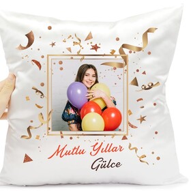 Fotoğraf Baskılı İsimli Mutlu Yıllar Yastık