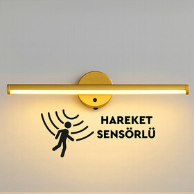 Hareket Sensörlü Yapışkanlı Pilli Gün Işığı Aplik Lamba - Gold