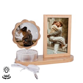 Kişiye Özel Fotoğraflı Hareketli Ahşap Ledli Papatya Çerçeve