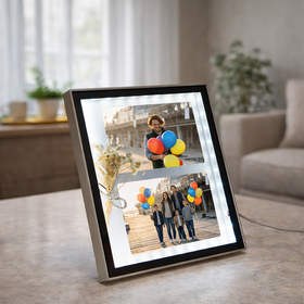 Işıklı Kuru Çiçekli Çift Fotoğraflı Çerçeveli Sihirli Ayna