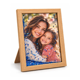 Kişiye Özel Ahşap Sulu Mavi Simli Fotoğraf Çerçevesi - 15X20cm