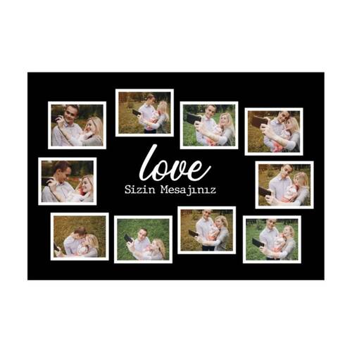 30x45 Ebat Kişiye Özel 10 Fotoğraflı Siyah Love Aile Kanvası