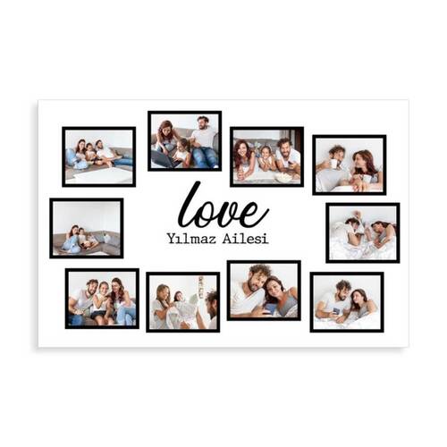 70x100 Ebat Kişiye Özel 10 Fotoğraflı Beyaz Love Aile Kanvası