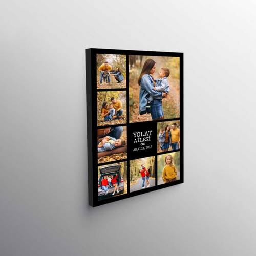 40x60 Ebat Kişiye Özel  8 Fotoğraflı Yazılı Aile Kanvası