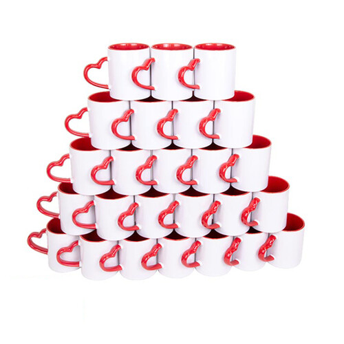 Firmalara Özel Logo Baskılı Toptan Kırmızı Kalp Kulplu Kupa Bardak