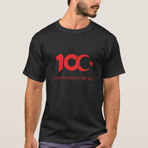 50 Adet Adet Cumhuriyetin 100. Yılı Siyah Tişört