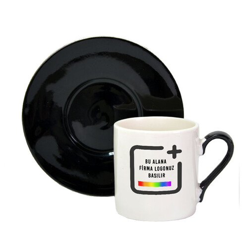 1 Adet Adet Firmaya Özel Logo Baskılı Türk Kahvesi Fincan - Siyah
